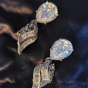 EARRINGS Vintage 1980"s Oscar dela Renta Signed Clip On. Crystal and Rhinestone